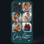 5 Photo Modern Trendy Simple Personalised Name iPhone 13 Pro Max Case<br><div class="desc">5 Photo Modern Trendy Simple Heart Personalised Name iPhone Phone Cases features five of your favourite photos with your personalised name in elegant white calligraphy script accented with a love heart. Personalise by editing the text in the text box provided. Perfect for birthday, Christmas, Mother's Day, baby showers, bridal showers,...</div>