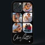 5 Photo Modern Trendy Simple Personalised Name iPhone 13 Pro Max Case<br><div class="desc">5 Photo Modern Trendy Simple Heart Personalised Name iPhone Phone Cases features five of your favourite photos with your personalised name in elegant white calligraphy script accented with a love heart. Personalise by editing the text in the text box provided. Perfect for birthday, Christmas, Mother's Day, baby showers, bridal showers,...</div>