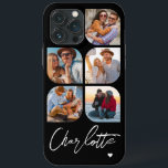 5 Photo Modern Trendy Simple Personalised Name iPhone 13 Pro Max Case<br><div class="desc">5 Photo Modern Trendy Simple Heart Personalised Name iPhone Phone Cases features five of your favourite photos with your personalised name in elegant white calligraphy script accented with a love heart. Personalise by editing the text in the text box provided. Perfect for birthday, Christmas, Mother's Day, baby showers, bridal showers,...</div>