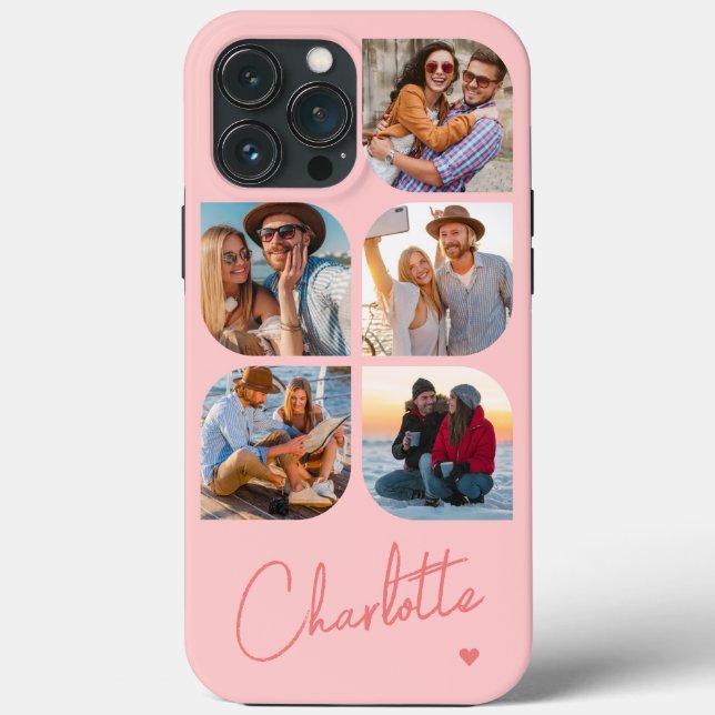 5 Photo Modern Trendy Simple Personalised Name Case-Mate iPhone Case (Back)