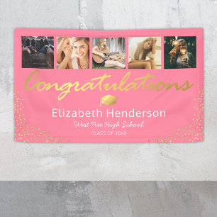 5 Photo Pink Gold Graduation Party Banner