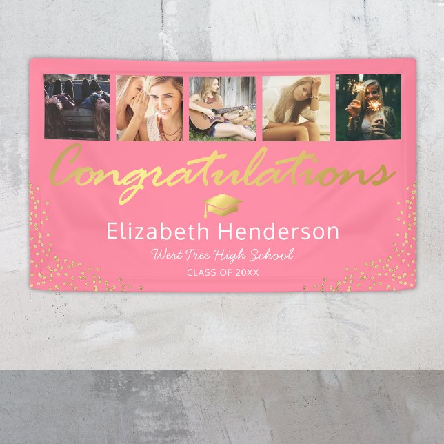 5 Photo Pink Gold Graduation Party Banner (Creator Uploaded)