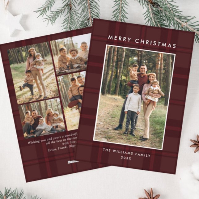 5 Photo Retro Christmas Plaid Greeting Holiday Card (Creator Uploaded)