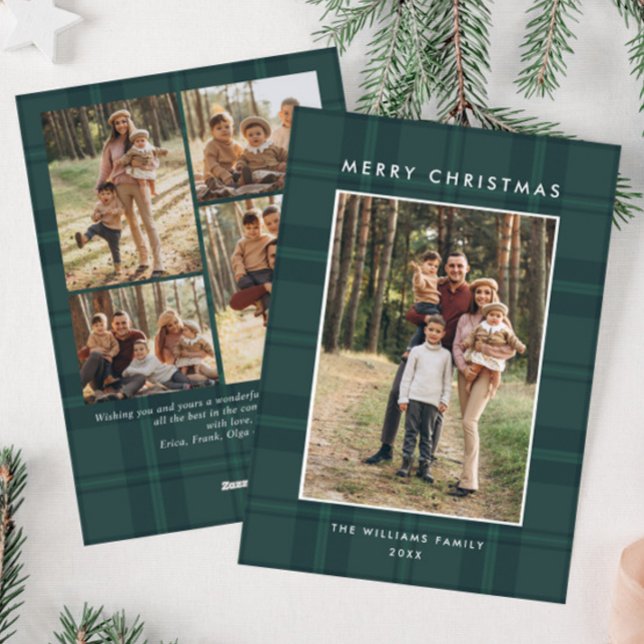 5 Photo Retro Christmas Plaid Greeting Holiday Card (Creator Uploaded)