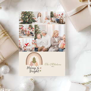 5 Photo Retro Rainbow Merry & Bright  Holiday Card