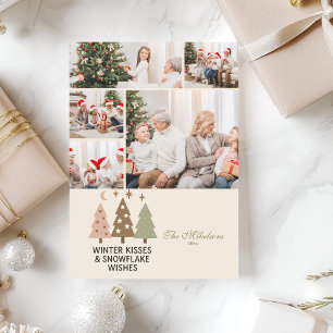 5 Photo Retro Winter Kisses & Snowflake Wishes Holiday Card