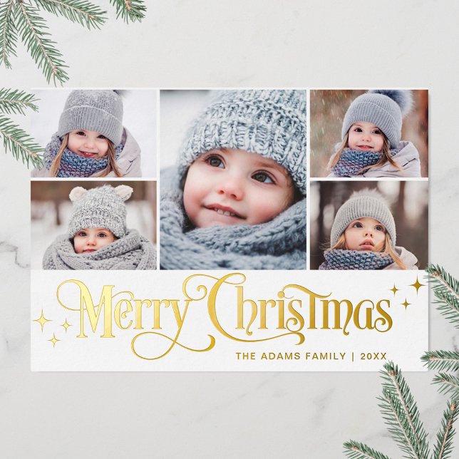 5 PHOTO Sparkle Christmas Greeting Gold Foil Holid (Creator Uploaded)