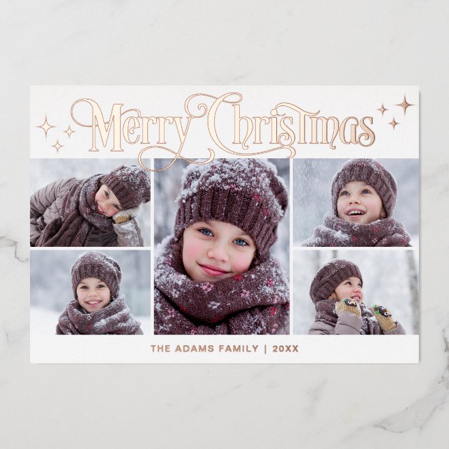 5 PHOTO Sparkle Christmas Greeting Rose Gold (Front)