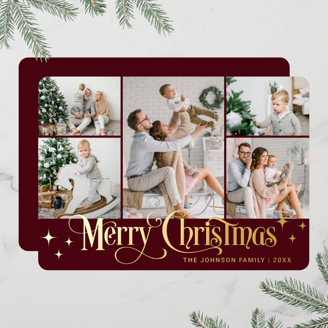 5 PHOTO Sparkle Merry Christmas Gold (PHOTO Sparkle Merry Christmas Greeting Foil Holiday Card)