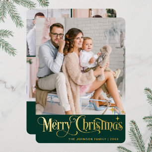 5 PHOTO Sparkle Merry Christmas Greeting Gold