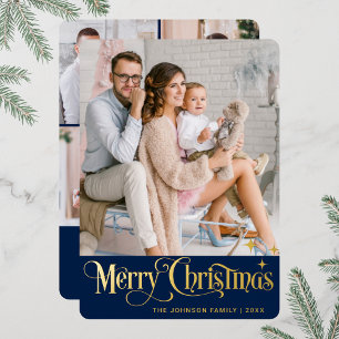 5 PHOTO Sparkle Merry Christmas Greeting Gold