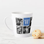 5-Photo Template Blue Monogram Latte Mug<br><div class="desc">Simple and sweet design can be personalised with 5 pictures,  a monogram and any text of your choice. The perfect custom gift for grandparents,  new parents,  newlyweds,  best friends,  or as a nice wedding,  birthday,  graduation keepsake.</div>