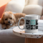 5-Photo Template Personalised Monogram Coffee Mug<br><div class="desc">Simple and sweet design can be personalised with 5 pictures,  a monogram and any text of your choice. The perfect custom gift for mother's day,  father's day,  christmas,  birthday,  newlyweds,  new parents,  graduations,  etc</div>