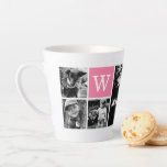 5-Photo Template Pink Monogram Latte Mug<br><div class="desc">Simple and sweet design can be personalised with 5 pictures,  a monogram and any text of your choice. The perfect custom gift for grandparents,  new parents,  newlyweds,  best friends,  or as a nice wedding,  birthday,  graduation keepsake.</div>