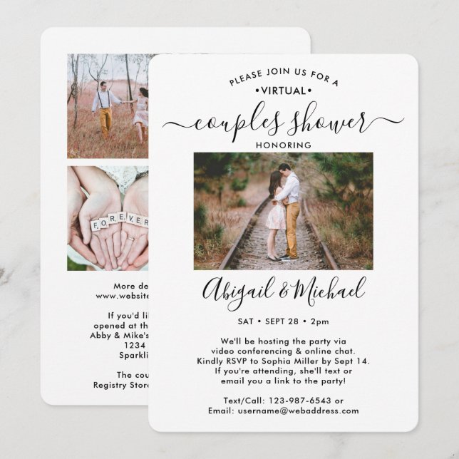 5 Photo Virtual Couples Bridal Shower by Mail Invitation (Front/Back)