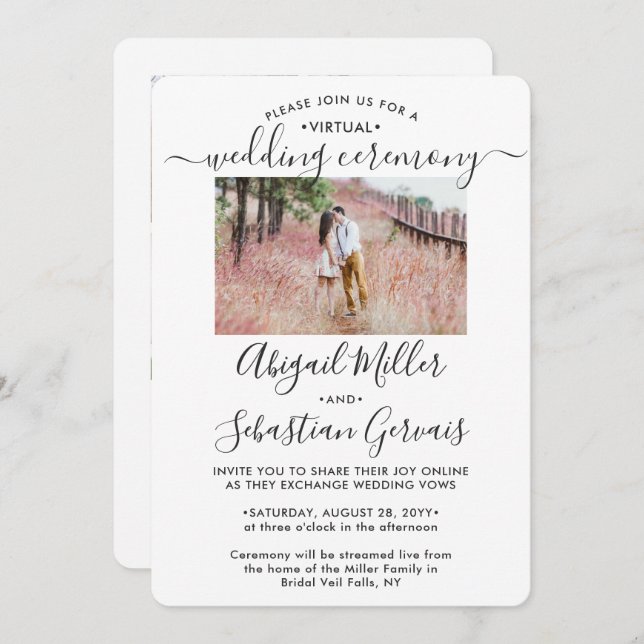 5 Photo Virtual Wedding Livestream Long Distance Invitation (Front/Back)