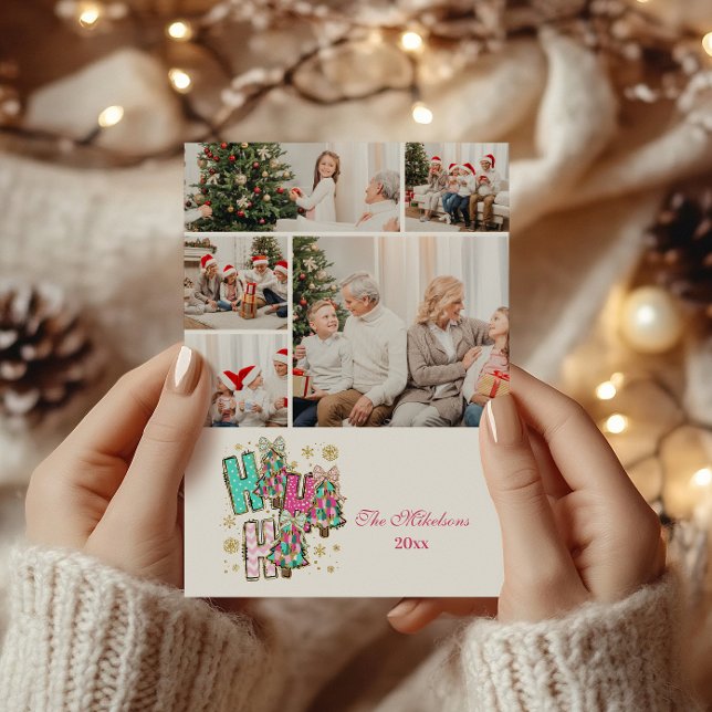 5 Photo Whimsical Ho Ho Ho Christmas Family  Holiday Card (Creator Uploaded)