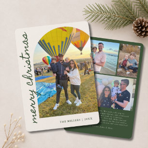 5 Photo With Text Modern Arch Simple Green Holiday Card