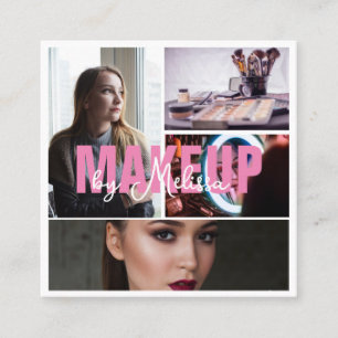 5 Photos Beauty Makeup Artist Beauty Pink Black Square Business Card