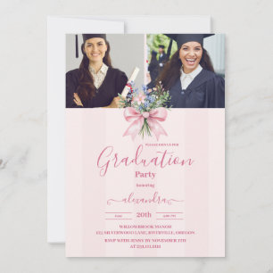 5 Photos Blush Floral Graduation Party Invitation