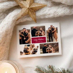 5 Photos Collage Chic Script Merry Christmas Postcard