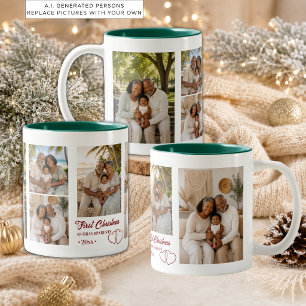 5 Photos Collage First Christmas as Grandparents  Two-Tone Coffee Mug