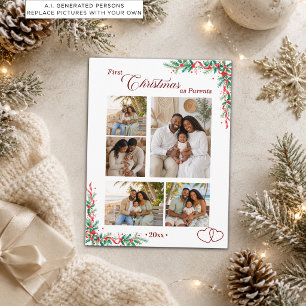 5 Photos Collage First Christmas as Parents Postcard