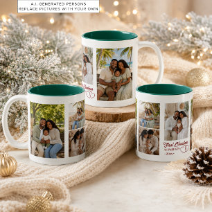 5 Photos Collage First Christmas as Parents  Two-Tone Coffee Mug