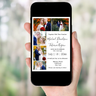 5 photos collage printed and digital wedding invitation