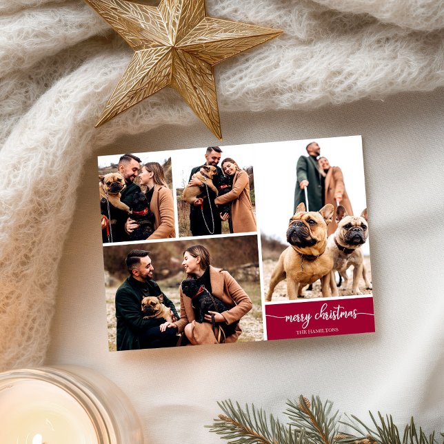 5 Photos Collage Stylish Font Merry Christmas Postcard (Creator Uploaded)