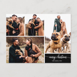 5 Photos Collage Stylish Merry Christmas Black Postcard