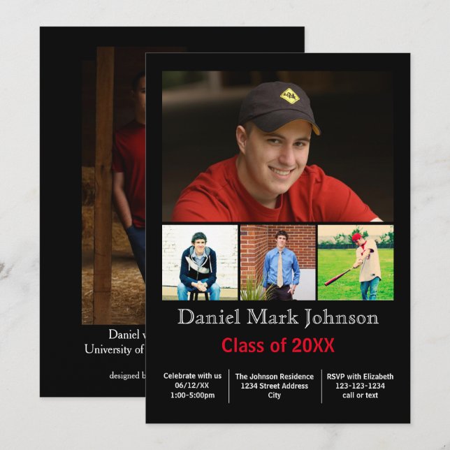 5 Photos Collage Vertical - Grad Announcement (Front/Back)
