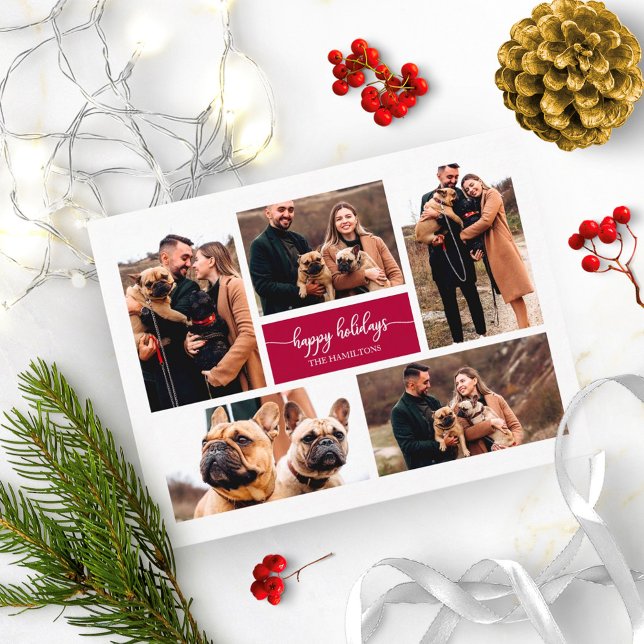 5 Photos Happy Holidays Simple Collage Christmas Postcard (Creator Uploaded)