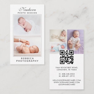 5 Photos Logo QR Code Newborn Baby Photographer Business Card