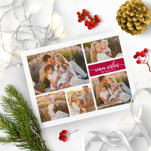 5 Photos Warm Wishes Modern Collage Christmas Postcard