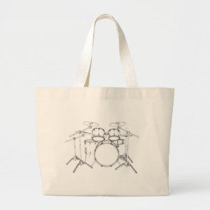 5 Piece Drum Kit: Black & White Drawing: Large Tote Bag