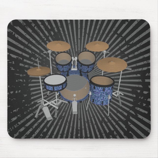 5 Piece Drum Kit - Custom Blue Drums - Mousepad (Front)
