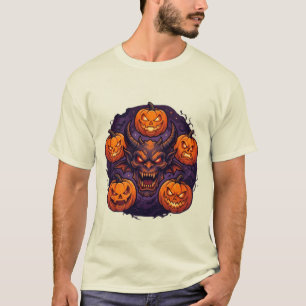 5 Pumpkins & Monster Halloween T-Shirt - Spooky Ja