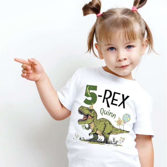 5-Rex Cute Dinosaur Theme 5th Birthday Party Name  Toddler T-Shirt (Cute Jurassic theme roaring dinosaur cartoon 5-rex 5th girl birthday invitation, green t-rex )