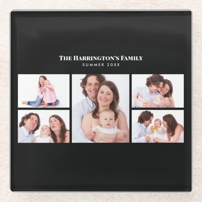 5 Sections Custom Photo Simple Elegant Black Frame Glass Coaster (Front)
