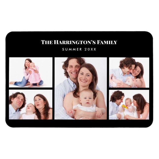5 Sections Custom Photo Simple Elegant Black Frame Magnet (Horizontal)