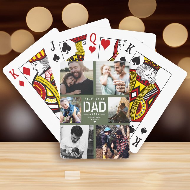 5 STAR DAD Modern Cool Photo Collage Father's Day Playing Cards (gamer dad fathers day gift! Play poker with these cool five star dad photo collage cards)