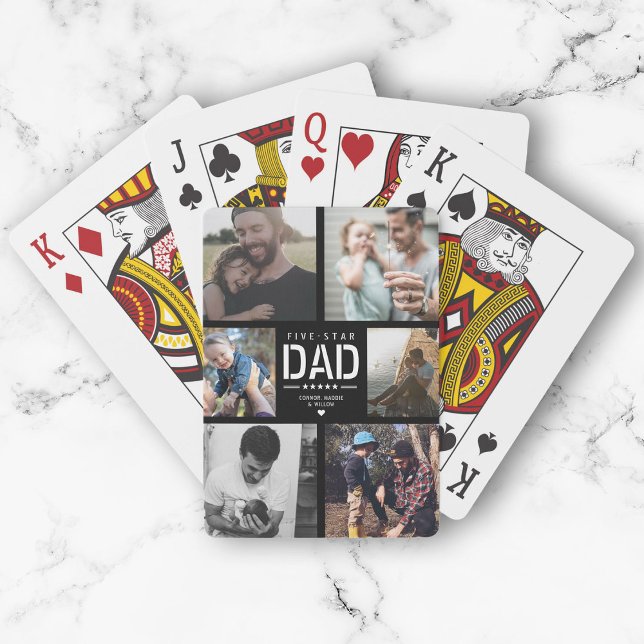 5 STAR DAD Modern Cool Photo Collage Father's Day Playing Cards (Creator Uploaded)
