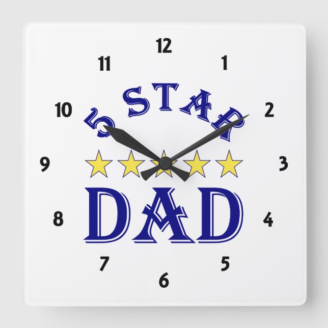 5 Star Dad Square Wall Clock (Front)