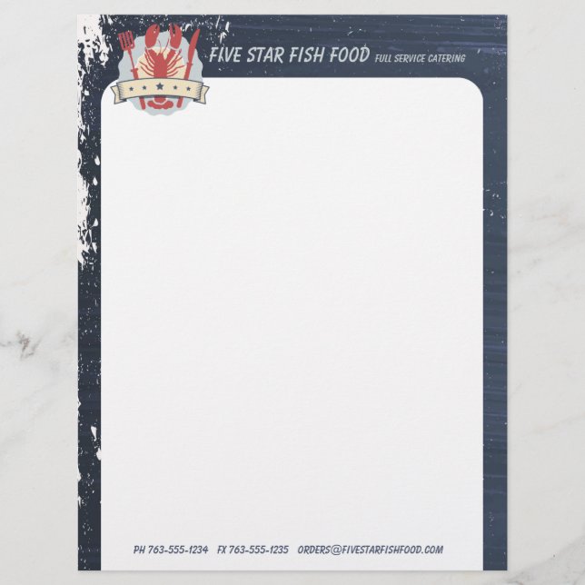 5 star lobster fork knife chalkboard chef catering letterhead design (Front)