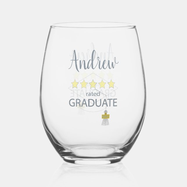 5 Star Rated Graduate Stemless Wine Glass (Front)