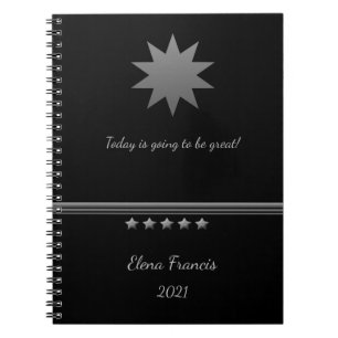 5 Star Silver Text Black Professional Notebook