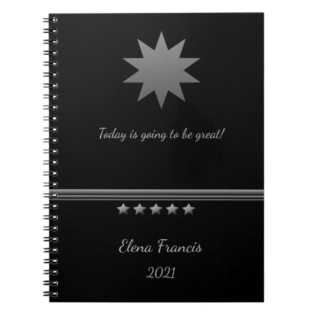 5 Star Silver Text Black Professional Notebook (Front)