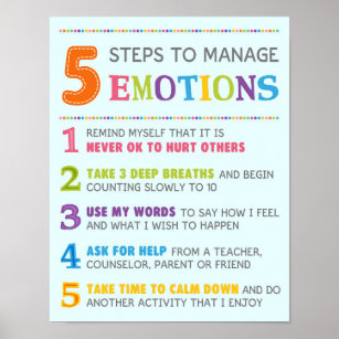 5 Steps to Manage Emotions Classroom Behaviour Pos Poster