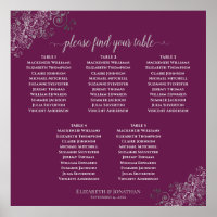 5 Table Cassis & Silver Wedding Seating Chart